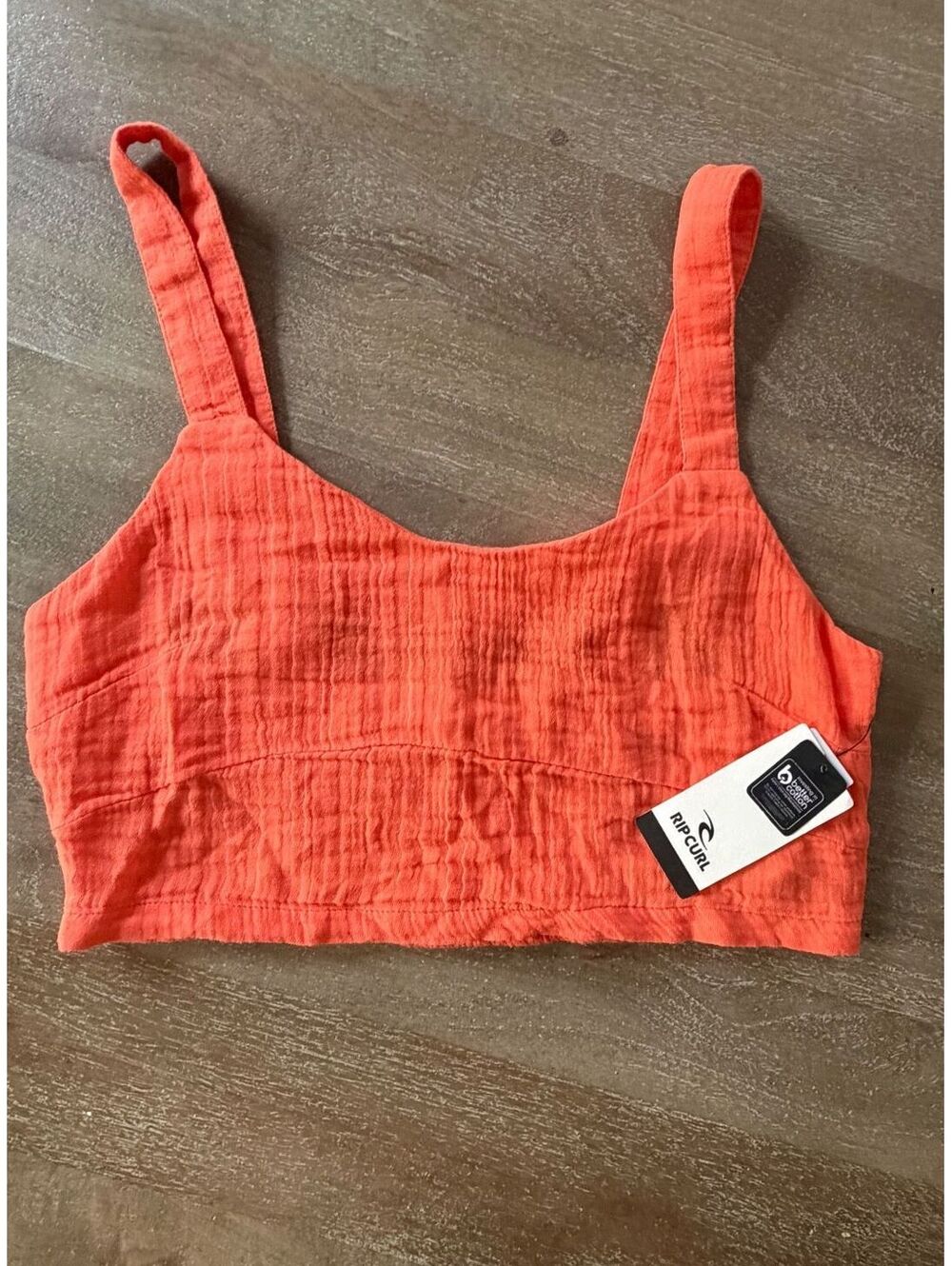 NWT Rip Curl Premium Surf Crop Top in Bright Orange Small 100% Cotton Gauze